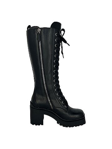 Miu Miu Miu Miu Lace Up Military Knee-High Boots in Black Leather (view 1)