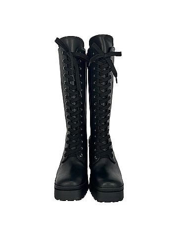 Miu Miu Miu Miu Lace Up Military Knee-High Boots in Black Leather (view 2)