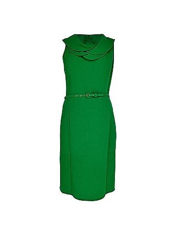 Oscar De La Renta Oscar de la Renta Belted Dress in Green Wool (view 1)