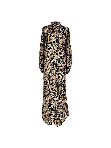 Max Mara Max Mara Printed Long Sleeve Maxi Dress in Beige Silk (view 1)