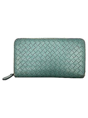 Bottega Veneta Bottega Veneta Intrecciato Zip-Around Wallet in Teal Leather (view 1)