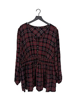 Torrid Babydoll Crinkle Flannel Gauze Smocked Tie Waist Top Long Sleeve T-Shirt (view 1)