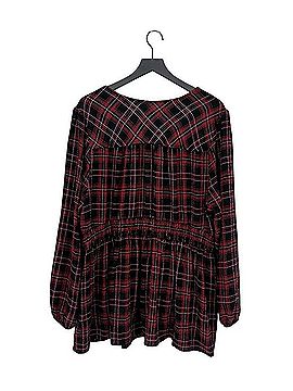 Torrid Babydoll Crinkle Flannel Gauze Smocked Tie Waist Top Long Sleeve T-Shirt (view 2)