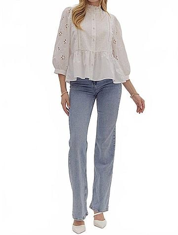 Entro Women's Eyelet Lace Top in White (view 2)