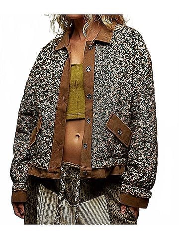 Pol Women's Quilted Jacket in Choco Floral (view 2)