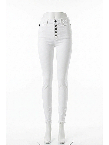 KANCAN JEANS Buttonfly Distressed Skinny Jeans in White (view 1)