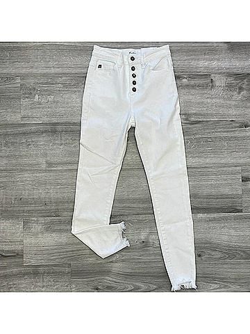KANCAN JEANS Buttonfly Distressed Skinny Jeans in White (view 2)