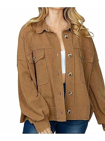 White Birch Women's Long Sleeve Solid Knit Jacket in Camel (view 2)