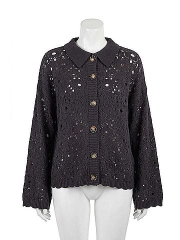 Umgee Women's Crochet Knit Cardigan in Midnight (view 1)