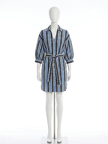 Fifteen Twenty Blaire Lantern Sleeve Tie Dress in Blue/Cream (view 1)