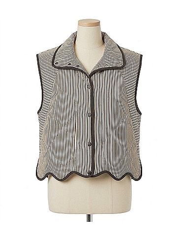 Entro Women's Stripe Oversized Quilted Gilet Top in Brown (view 1)