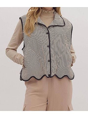 Entro Women's Stripe Oversized Quilted Gilet Top in Brown (view 2)