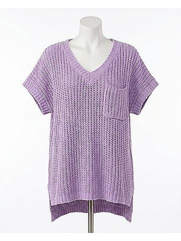Pol High-Low Short Sleeve Chenille Sweater in Lavender (view 1)
