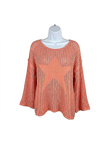 Pol Women's Long Sleeve Star Weave Sweater in Peach (view 1)