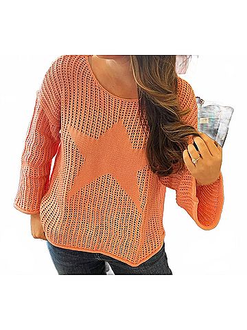 Pol Women's Long Sleeve Star Weave Sweater in Peach (view 2)