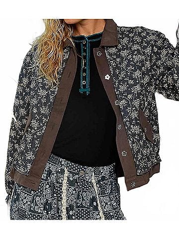 Pol Women's Quilted Jacket in Charcoal Floral (view 2)
