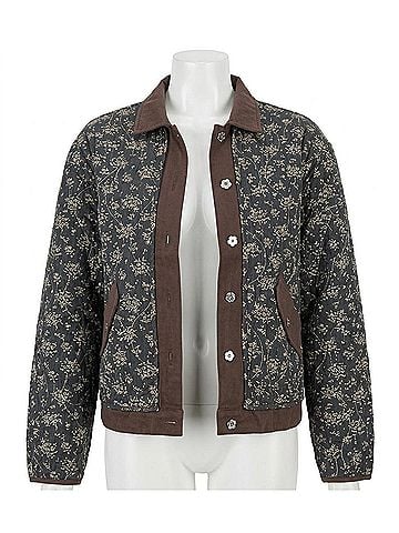 Pol Women's Quilted Jacket in Charcoal Floral (view 1)
