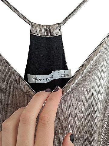 Bishop + Young Metallic Silver Plunging V-Neck Mini Dress Cocktail Dress (view 2)