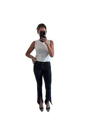Zara Mid-Rise Black Split-Hem Jeans (view 1)