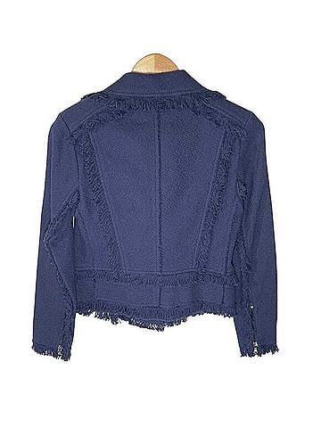 Rebecca Taylor Washed Navy Fringed Tweed Moto Jacket Jacket (view 2)
