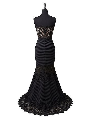 Tadashi Shoji Tadashi shoji black lace and pintuck jersey lace Cocktail Dress (view 2)