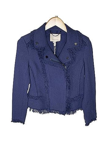 Rebecca Taylor Washed Navy Fringed Tweed Moto Jacket Jacket (view 1)