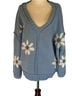 Pol Dusty Blue V-Neck Sweater with Daisy Knit Patches Pullover Sweater - photo 2