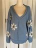 Pol Dusty Blue V-Neck Sweater with Daisy Knit Patches Pullover Sweater - photo 3
