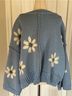 Pol Dusty Blue V-Neck Sweater with Daisy Knit Patches Pullover Sweater - photo 5