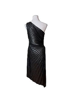 Express One Shoulder Pleated Faux Leather Dress Cocktail Dress (view 2)