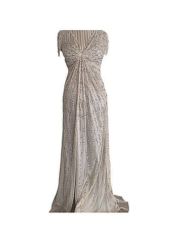 Alberto Makali Champagne Beaded Gown Cocktail Dress (view 1)