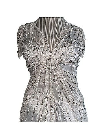 Alberto Makali Champagne Beaded Gown Cocktail Dress (view 2)