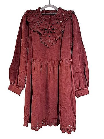 Madewell Mulberry Eyelet Lace Ruffle Mini Dress Casual Dress (view 1)