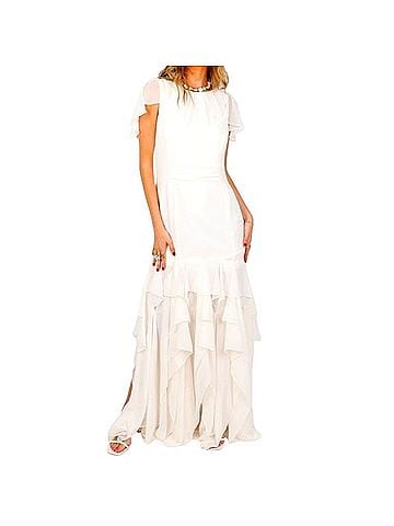 Halston Flounce Sleeve Gown Cocktail Dress (view 1)