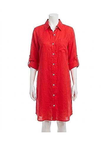 Karen Kane Linen Shirtdress in Cherry (view 1)