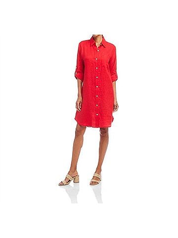 Karen Kane Linen Shirtdress in Cherry (view 2)