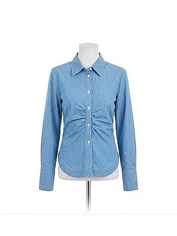 Fifteen Twenty Norlyn Long Sleeve Side-Shirred Shirt in Chambray (view 1)