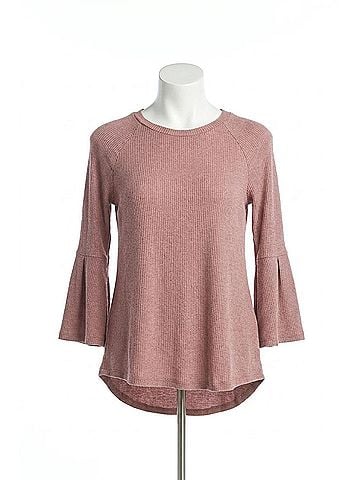 Papillon Bell Sleeves Ribbed A-Line Sweater in Mauve (view 1)