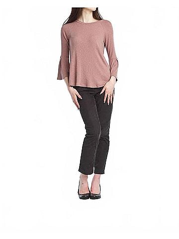 Papillon Bell Sleeves Ribbed A-Line Sweater in Mauve (view 2)