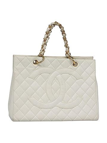 Chanel Vintage Grand Shopping Quilted Caviar White Leather Tote Bag Bag (view 1)