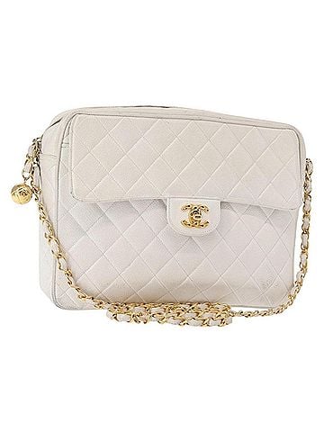 Chanel Vintage Front Pocket Camera Quilted Caviar White Leather Shoulder Bag Bag (view 1)