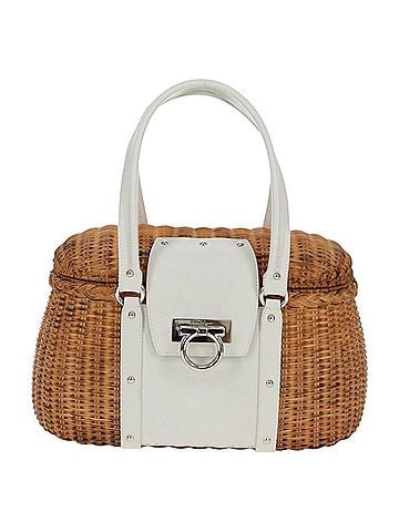 Salvatore Ferragamo Basket Gancini Leather And Wicker Beige Wicker Handbag (view 1)