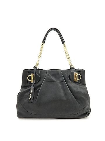 Salvatore Ferragamo W Chain Leather Black Leather Tote Bag Bag (view 1)