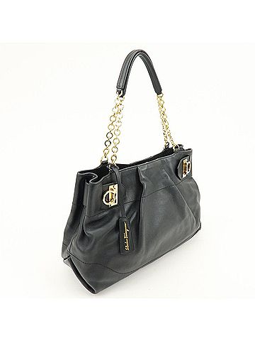 Salvatore Ferragamo W Chain Leather Black Leather Tote Bag Bag (view 2)