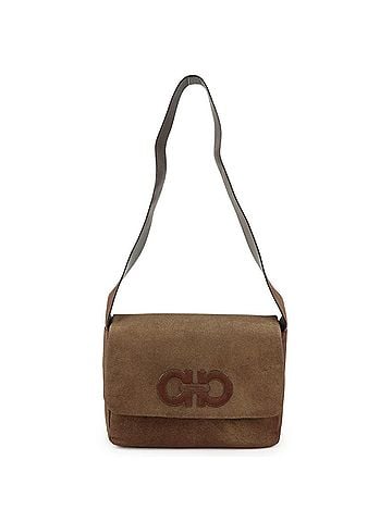 Salvatore Ferragamo Gancini Suede Brown Canvas Crossbody Bag Bag (view 1)