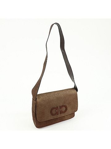 Salvatore Ferragamo Gancini Suede Brown Canvas Crossbody Bag Bag (view 2)