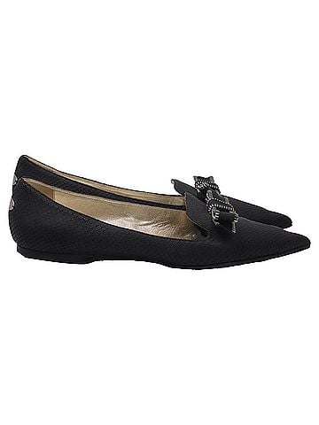 Jimmy Choo Jimmy Choo Snakeskin-Embossed Bow Ballet Flats in Black Leather (view 1)