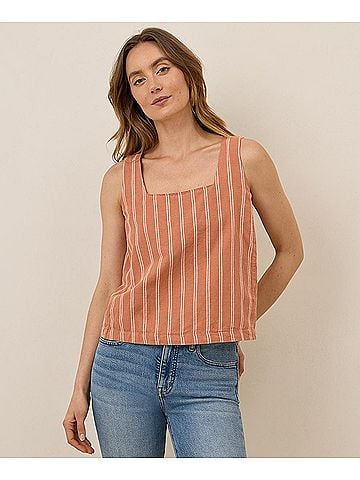 Pact Hermosa Stripe Canopy Linen Blend Square Neck Tank (view 2)