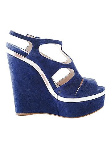 Miu Miu Miu Miu Cut-Out Wedge Platform Sandals In Blue Suede - '10s (view 1)