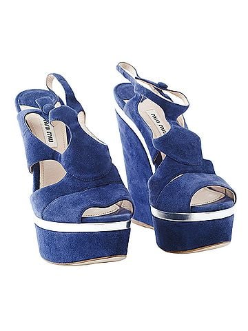 Miu Miu Miu Miu Cut-Out Wedge Platform Sandals In Blue Suede - '10s (view 2)